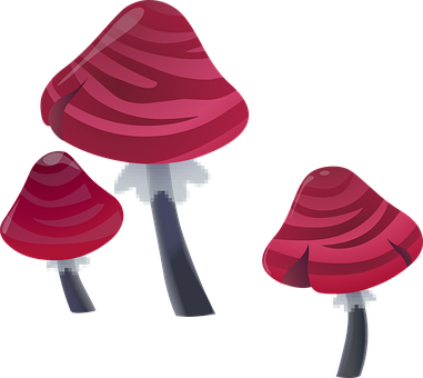 Red Striped Cartoon Mushrooms PNG