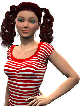 Red Striped Shirt3 D Character Woman PNG