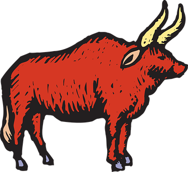 Red Stylized Bull Illustration PNG