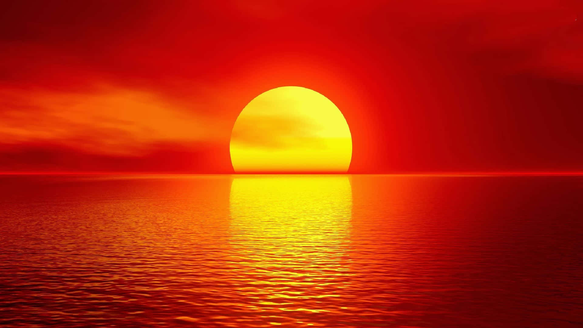 Mesmerizing Red Sunset Over the Calm Lake Wallpaper