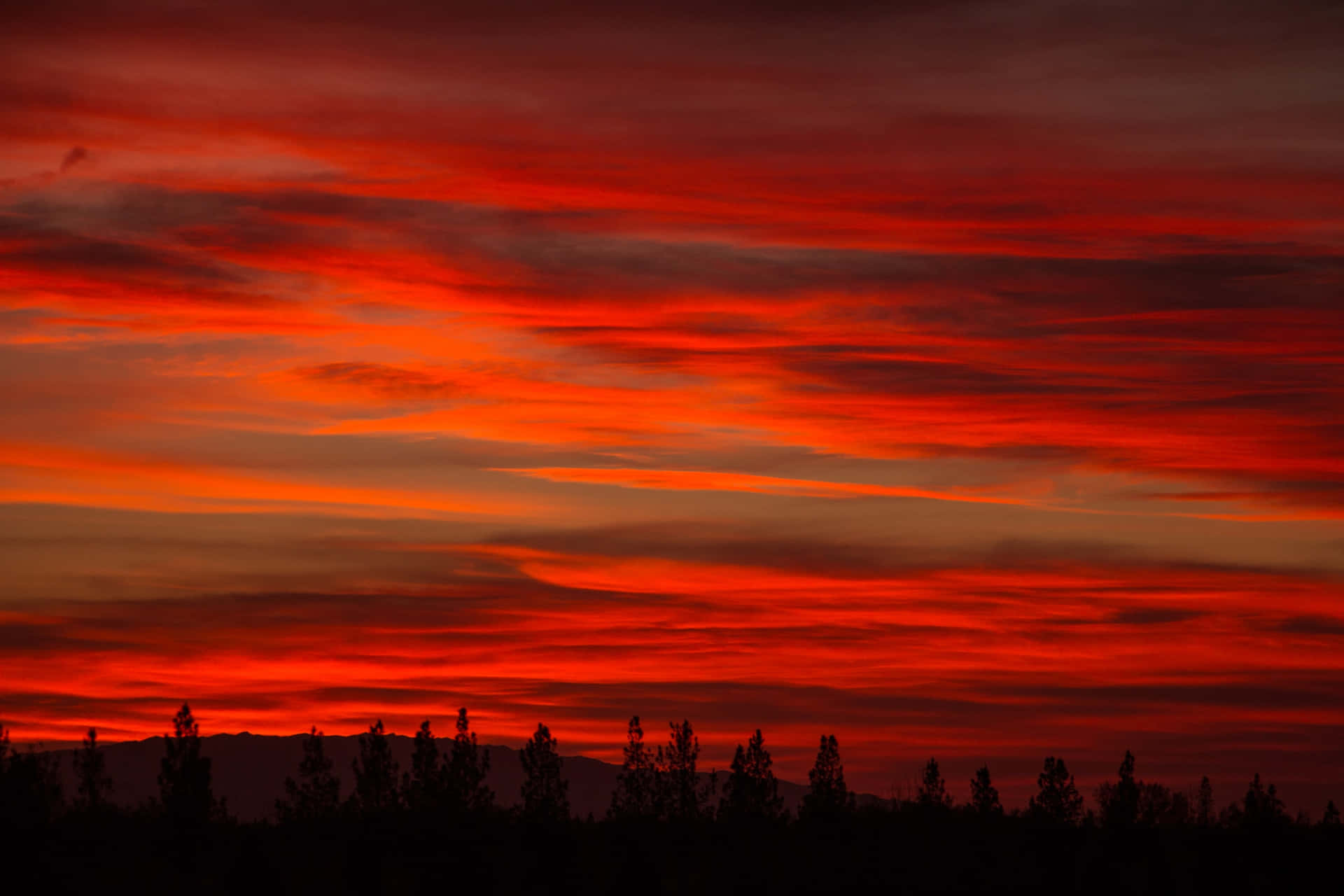 A breathtaking red sunset over the horizon Wallpaper