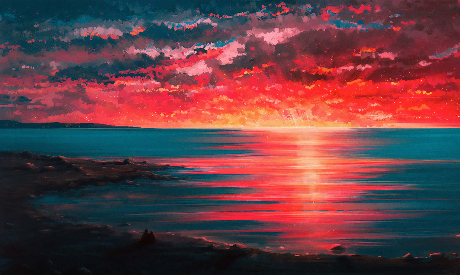 Red Sunset Coast Wallpaper