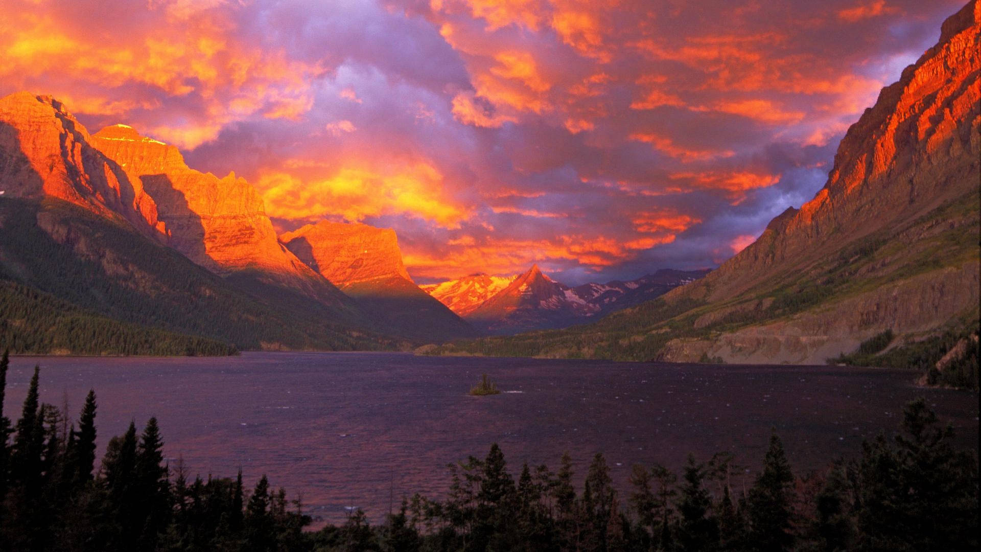 Red Sunset Glacier National Park Wallpaper