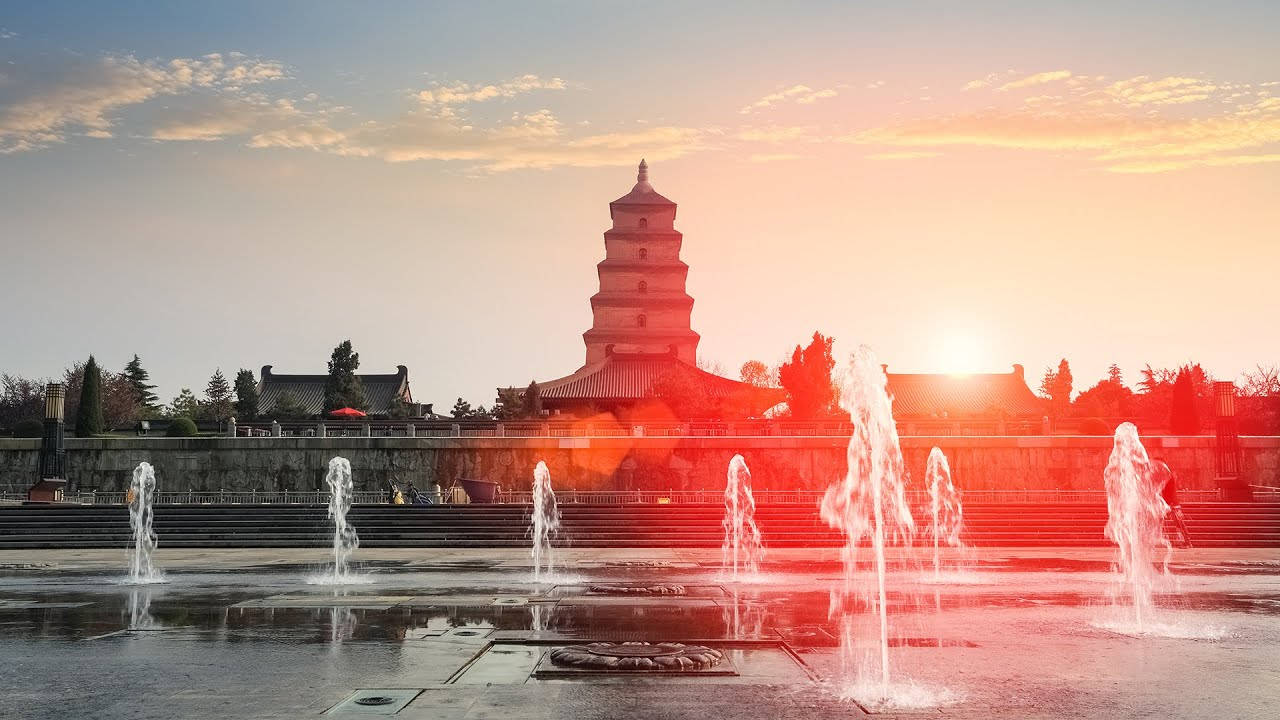 Red Sunset Over Xian Pagoda
