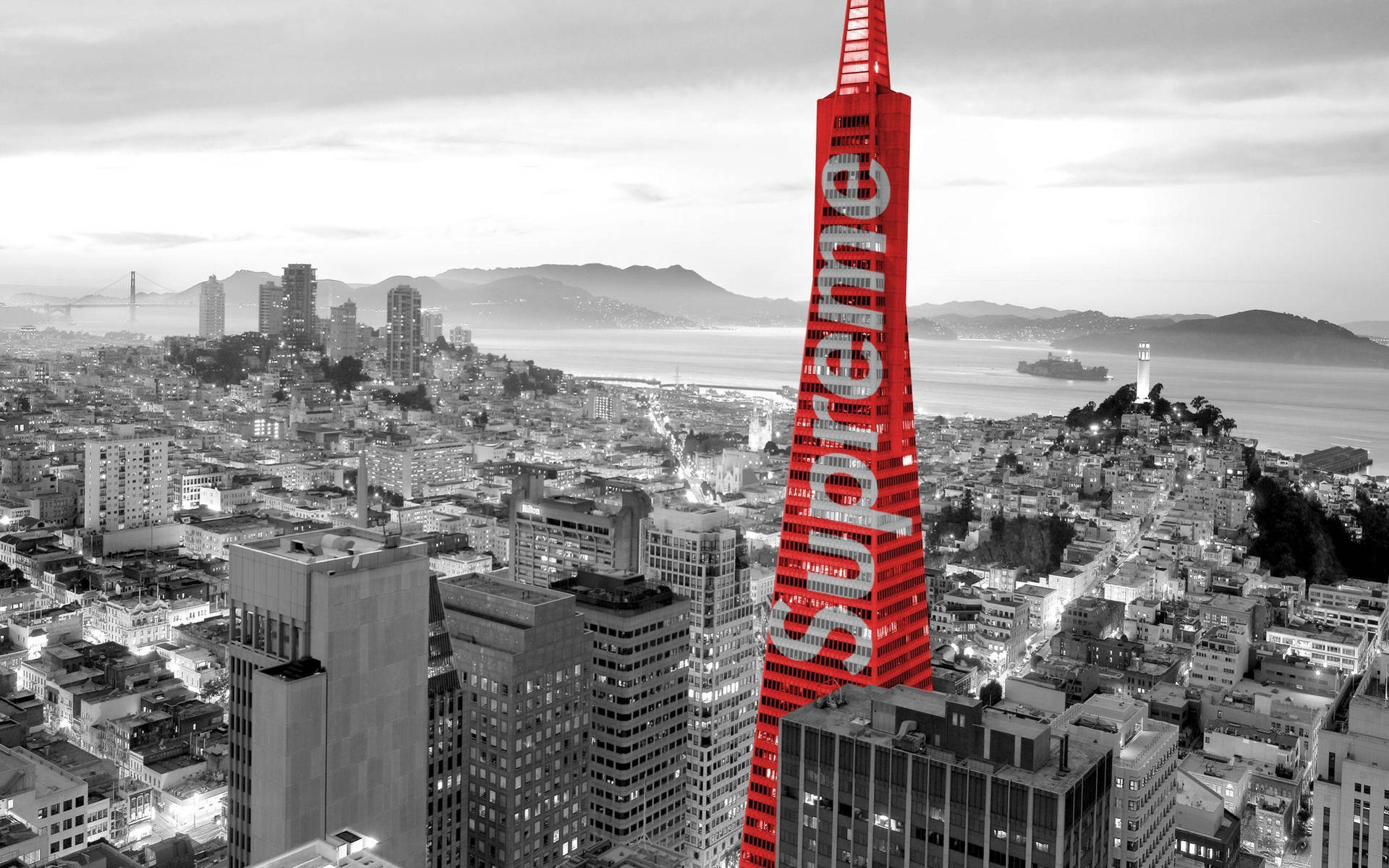 Logo Supremo Rosso Sul Grattacielo Sfondo