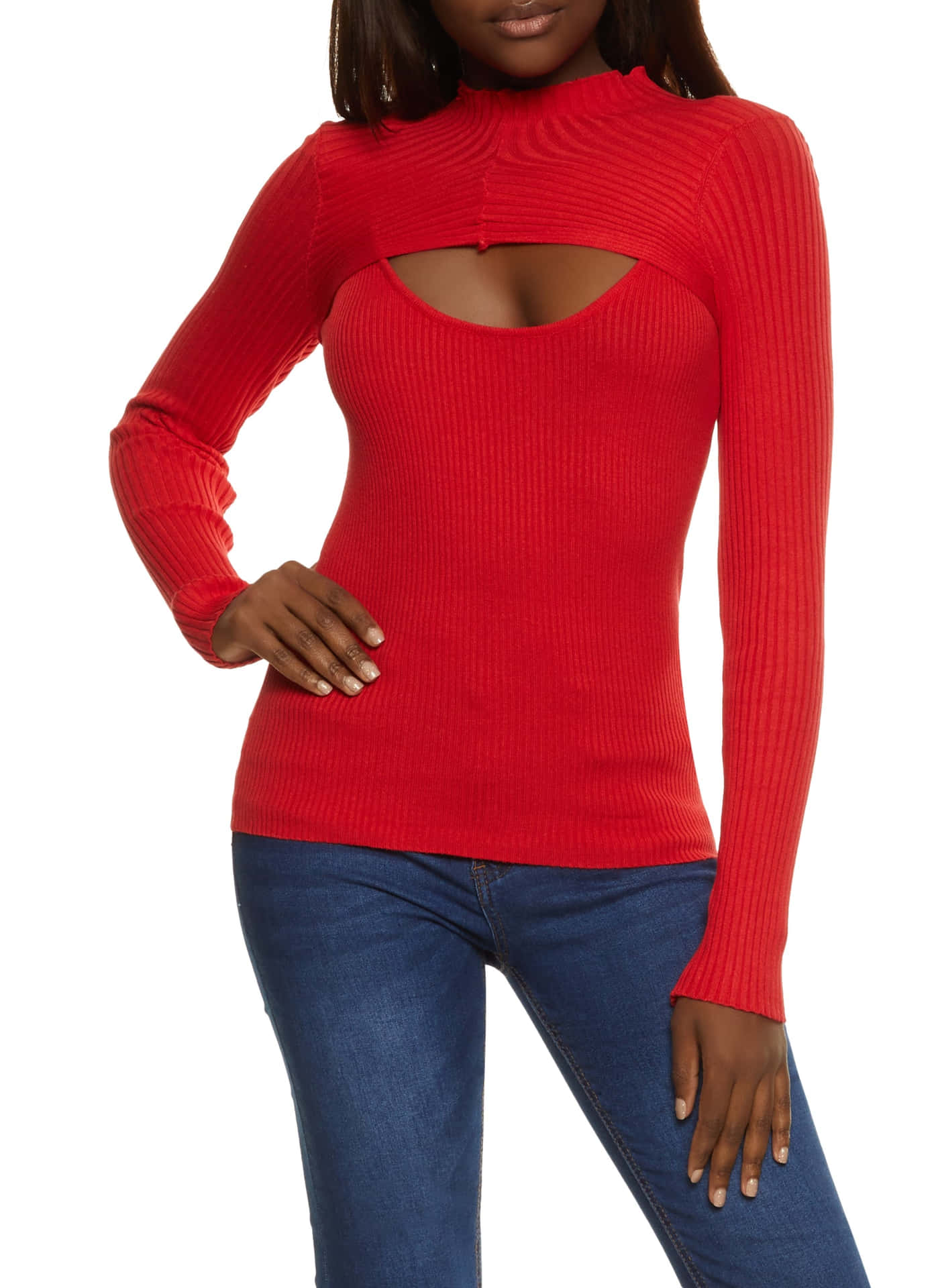 Woman in elegant red sweater Wallpaper