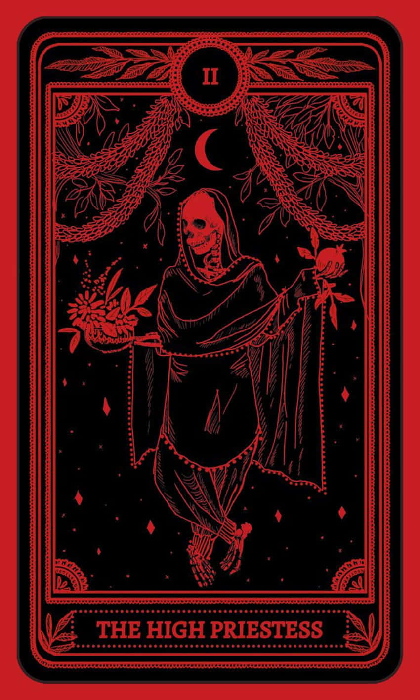 Red Tarot High Priestess Card Wallpaper