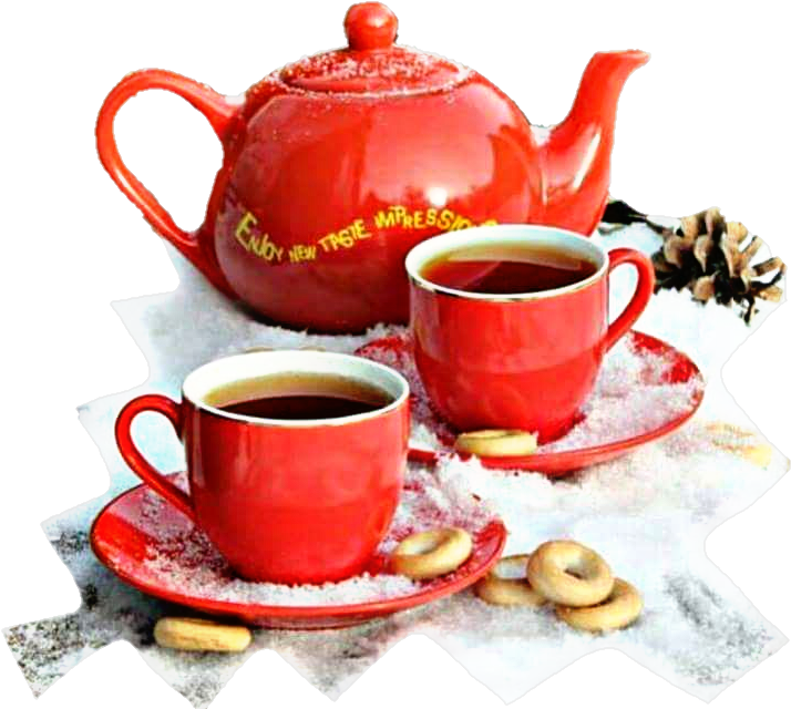 Red Teapotand Cupswith Tea PNG