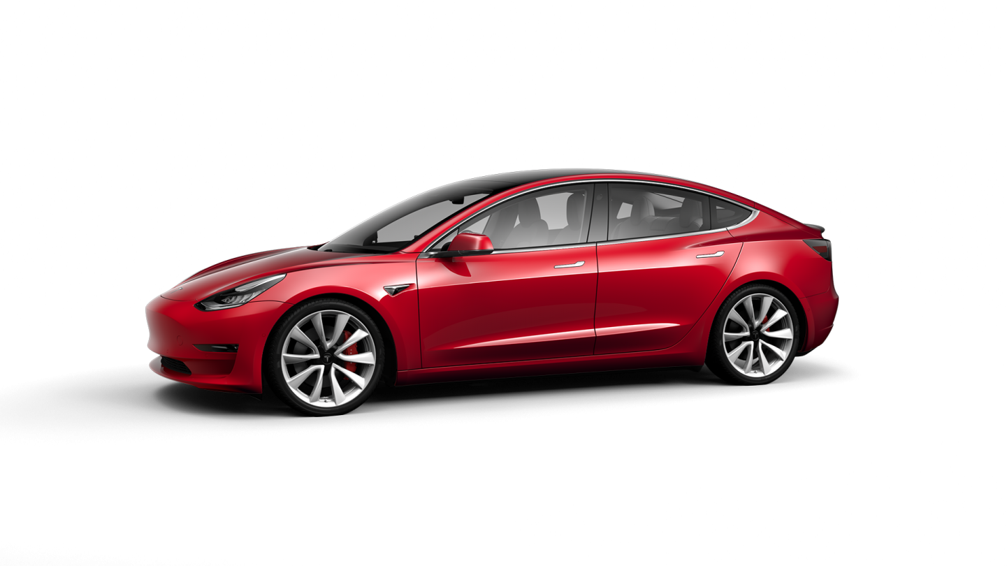 Red Tesla Model3 Side View PNG