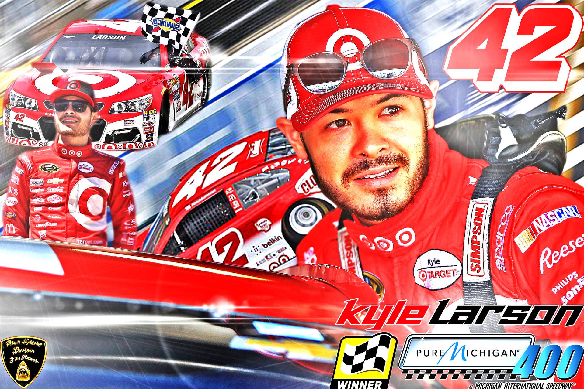 Red-Themed Kyle Larson Collage Wallpaper