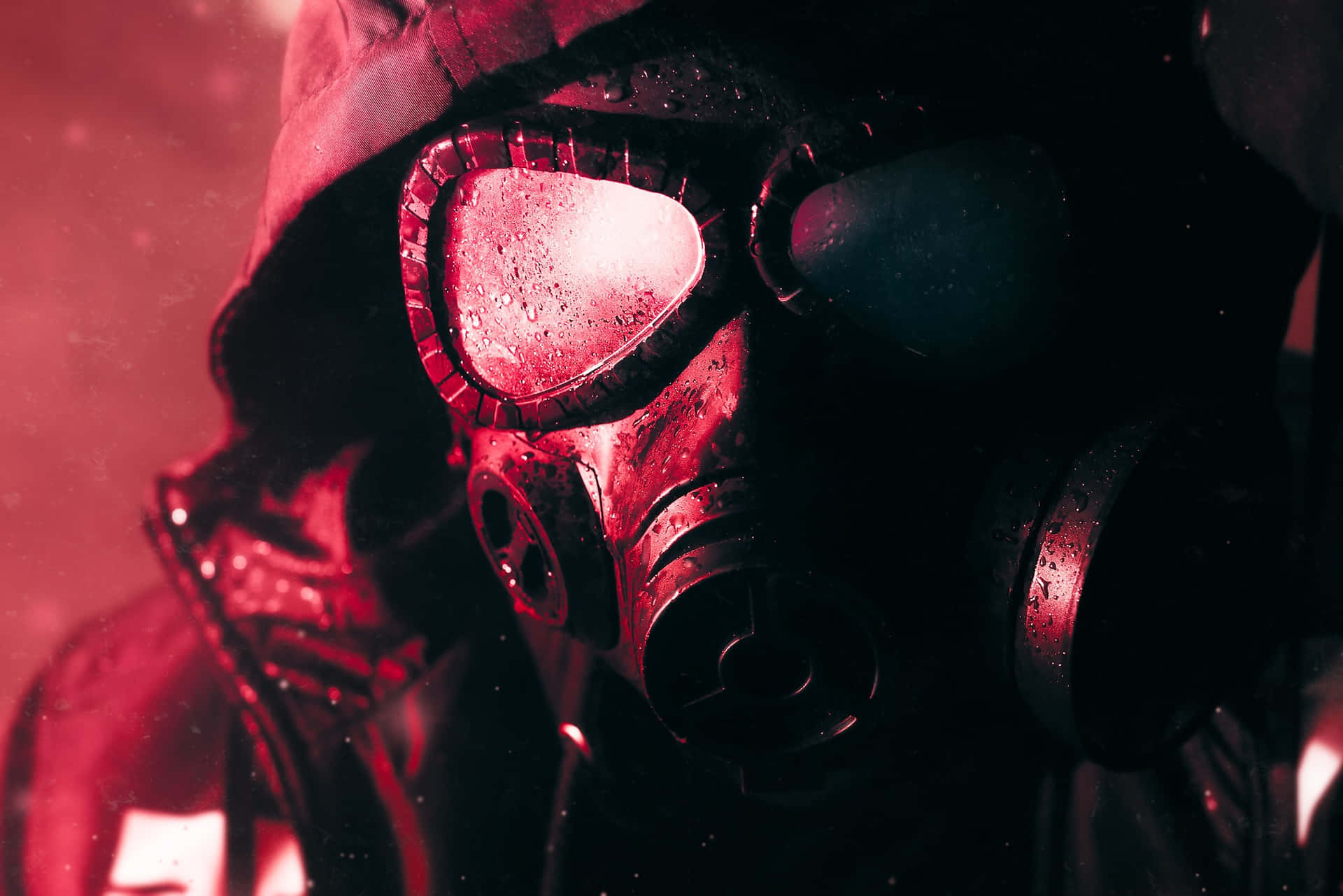 Red Tinted Gas Mask Close Up Wallpaper