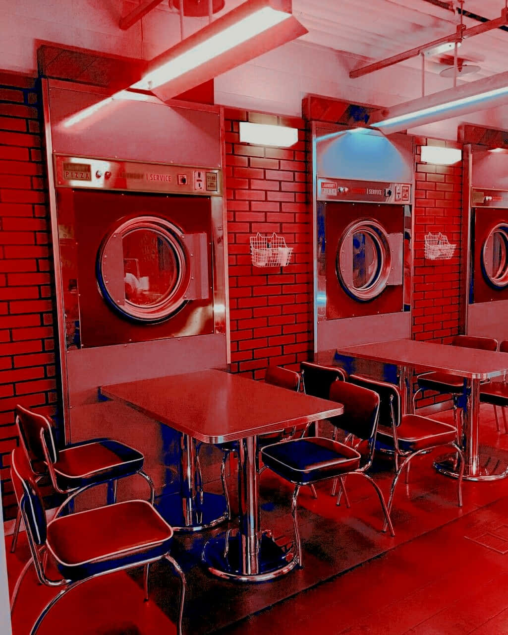 Red Tinted Laundromat Diner Aesthetic Wallpaper