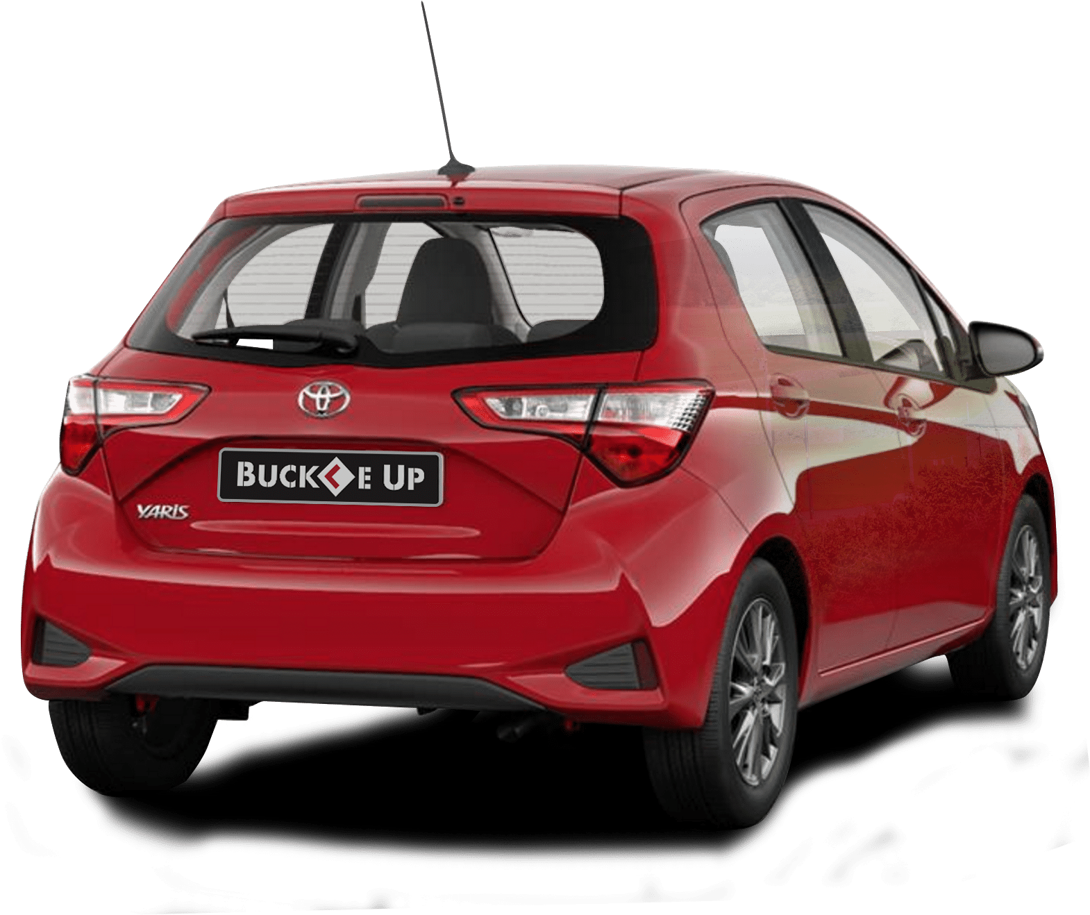 Red Toyota Yaris Rear Viewwith Buckle Up Sticker PNG