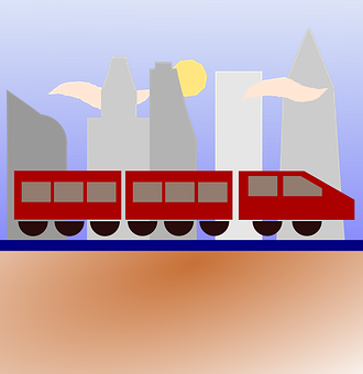 Red Train Cityscape Illustration PNG