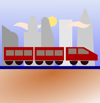 Red Train Cityscape Silhouette PNG