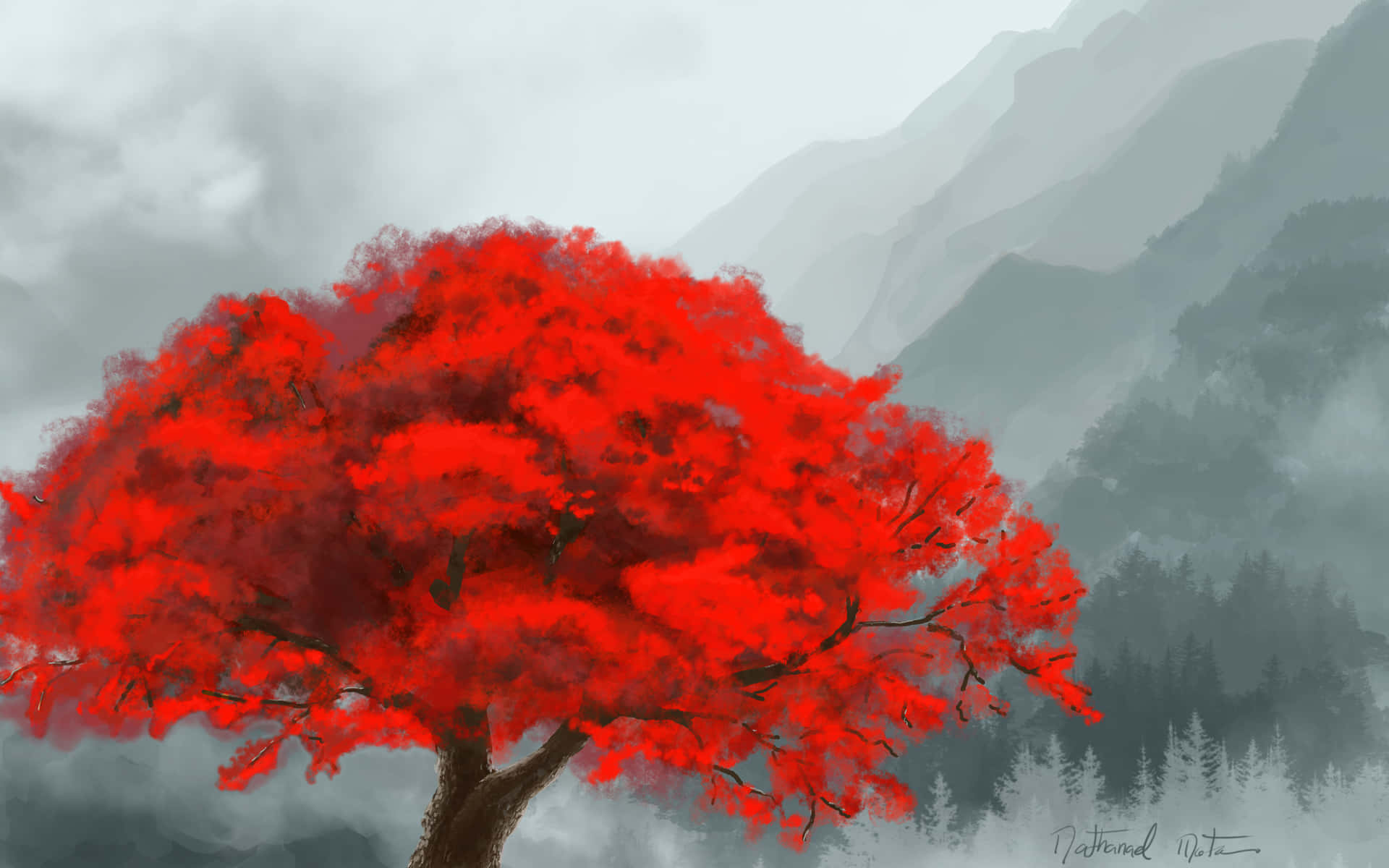 Red Tree Art Wallpaper