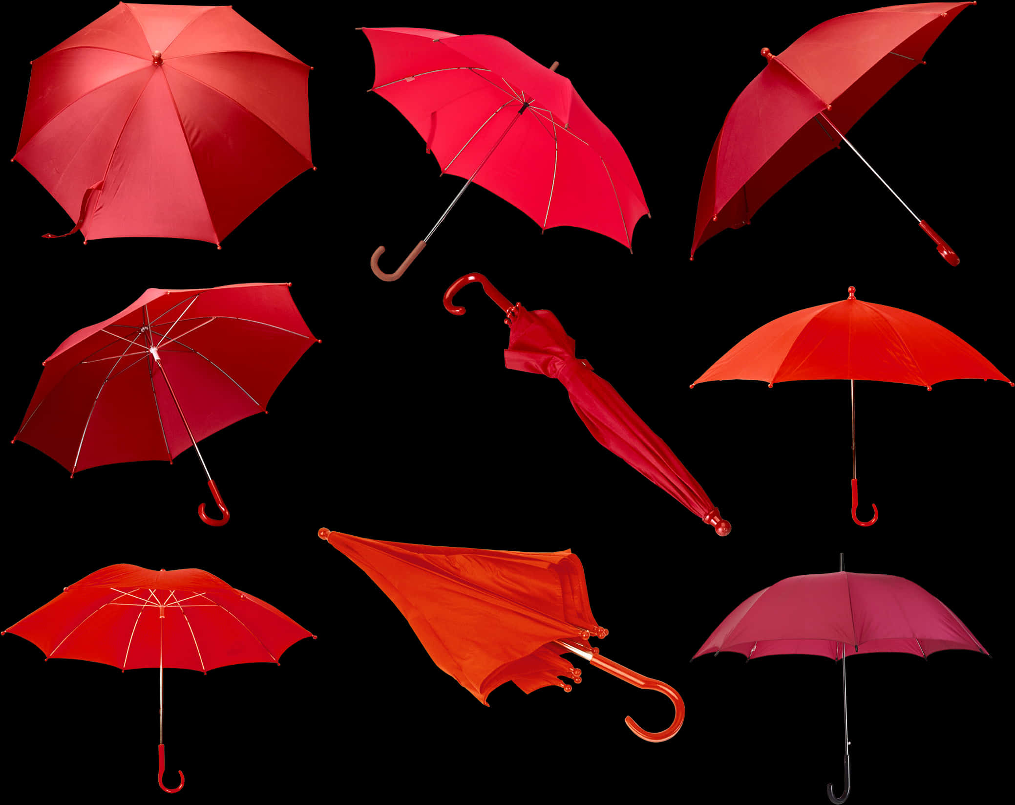 Red Umbrellas Various Positions PNG