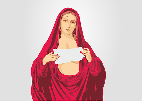 Red Veiled Woman Holding Blank Sign PNG