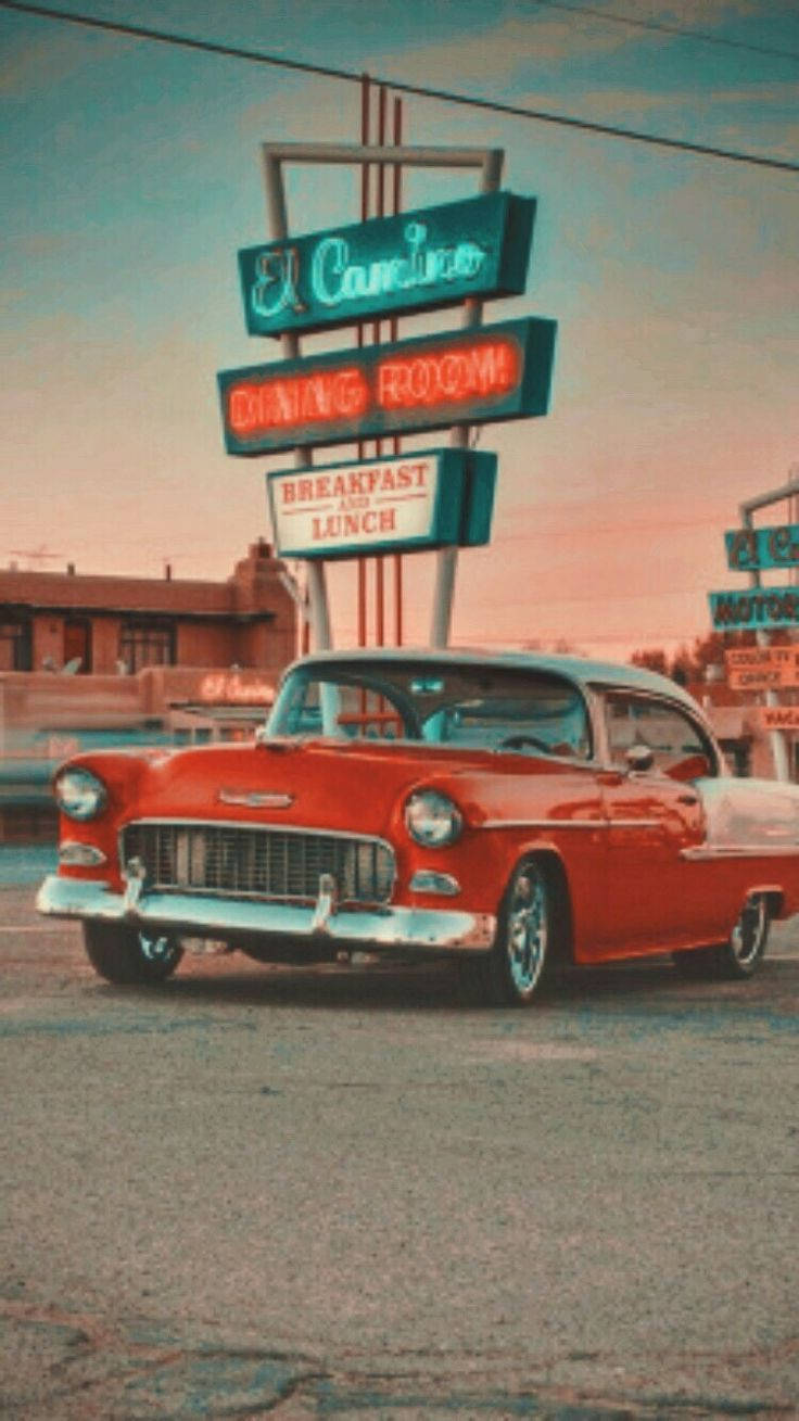 Red Vintage Car Retro Aesthetic Iphone Wallpaper