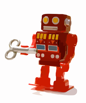 Red Vintage Toy Robot With Windup Key PNG