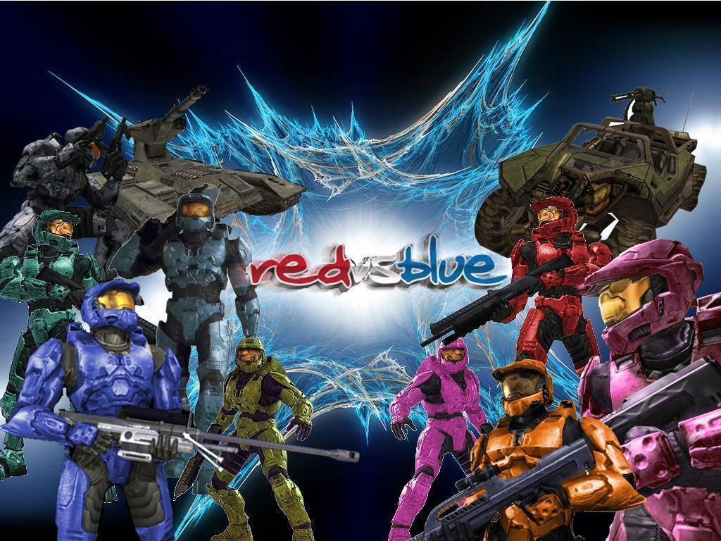 Red Vs Blue Character Collage Poster Wallpaper