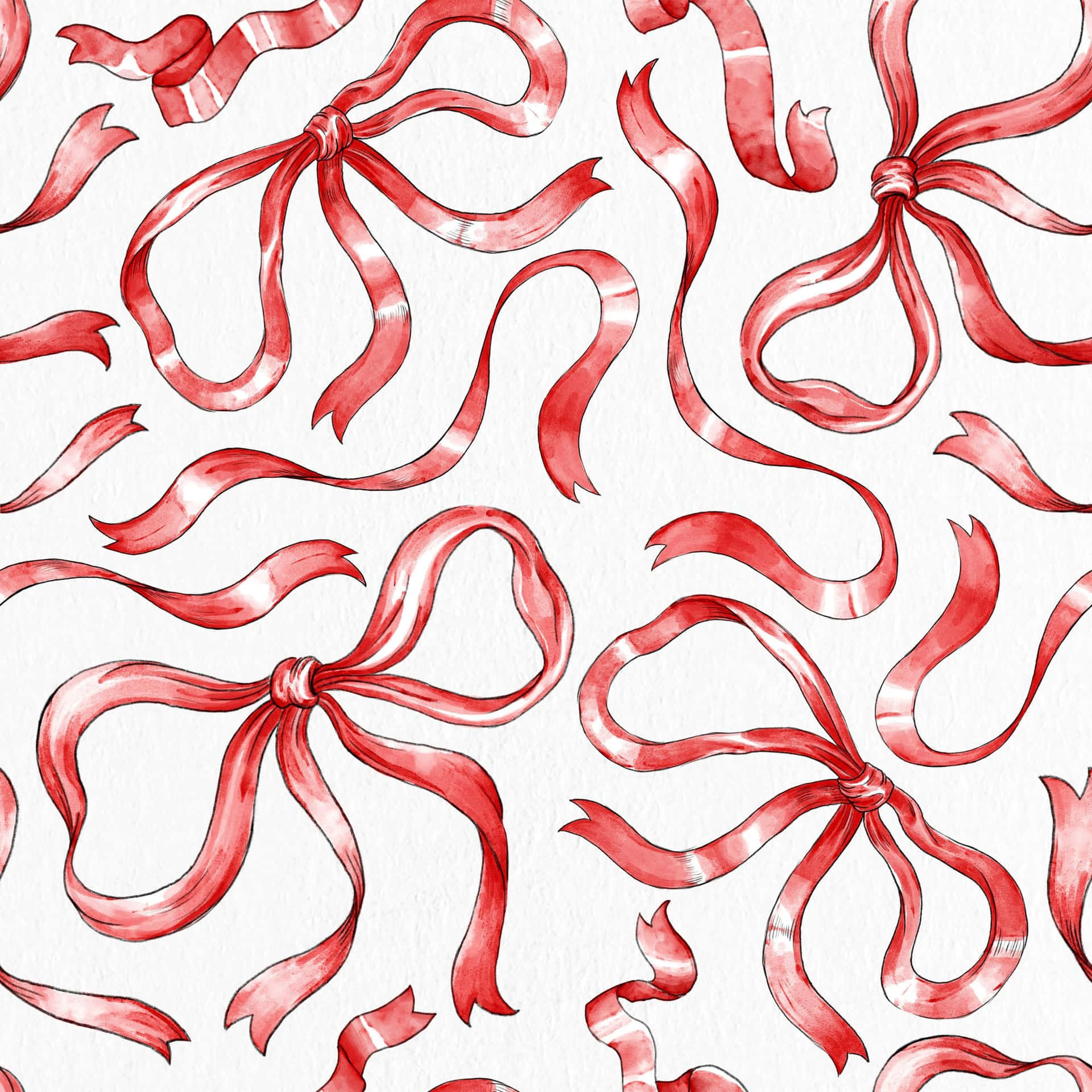 Red Watercolor Ribbon Pattern Wallpaper