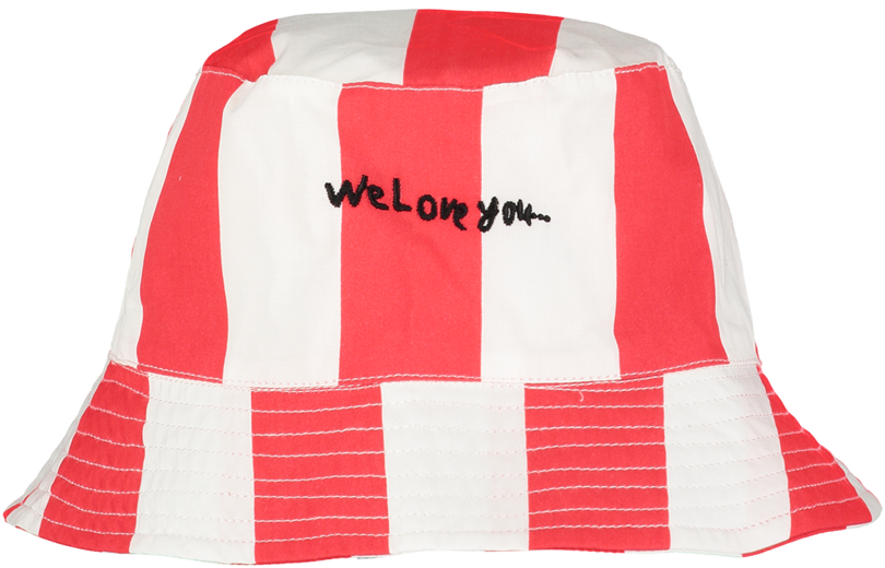 Red White Striped Bucket Hat With Message PNG
