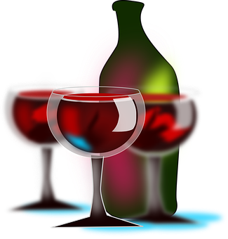 Red Wine Glassesand Bottle Artistic Illustration PNG