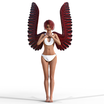 Red Winged Angel Figure PNG