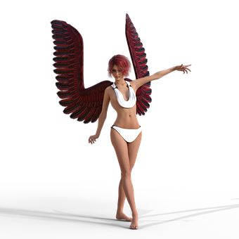 Red Winged Angel Woman PNG