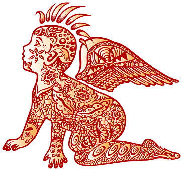 Red Winged Baby Creature Illustration PNG