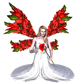 Red Winged Fairyin White Dress PNG