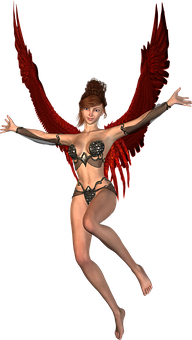 Red Winged Fantasy Figure PNG