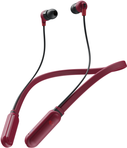 Red Wireless Earbuds Neckband Design PNG
