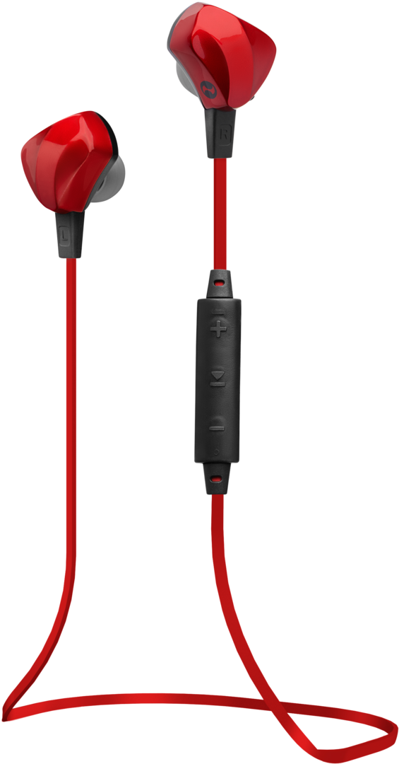 Red Wireless Earphoneswith Control Module PNG