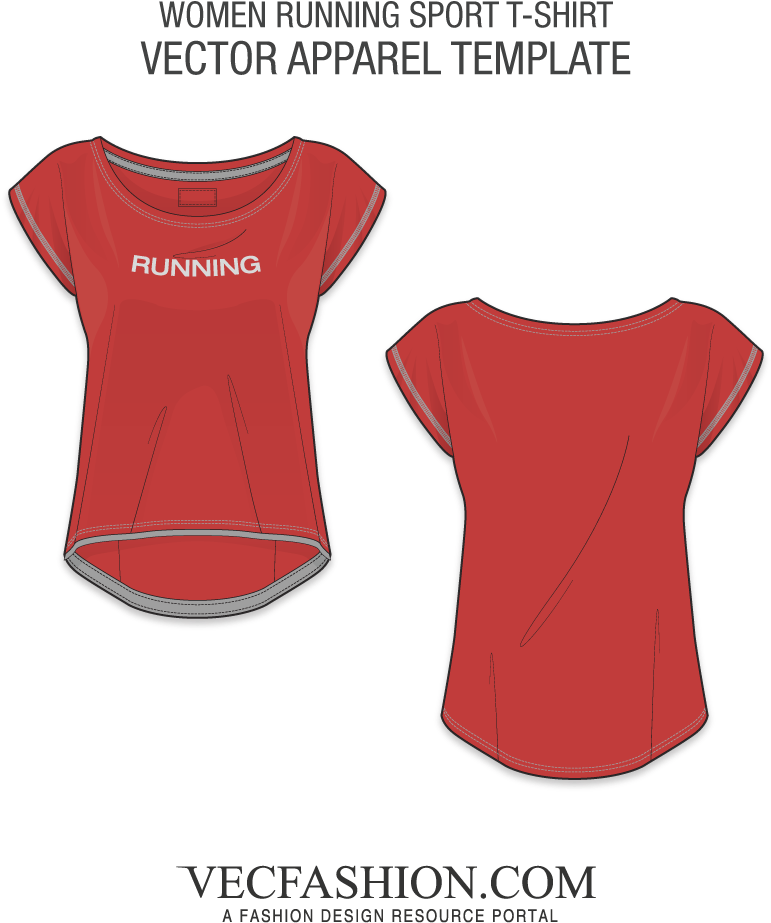 Red Women Running Tshirt Template Vector PNG