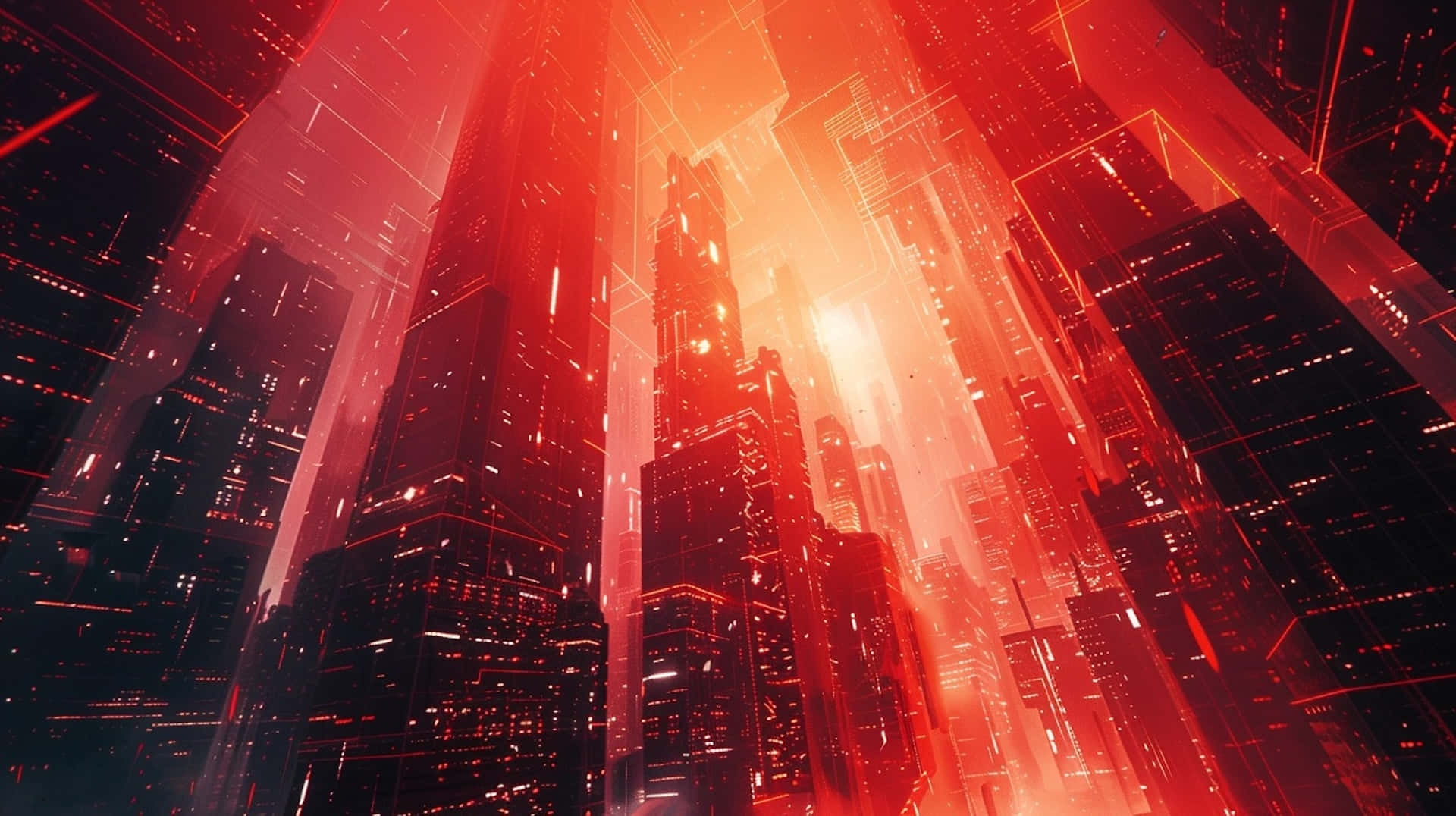 Red Y2 K Cybercity Lightscape Wallpaper