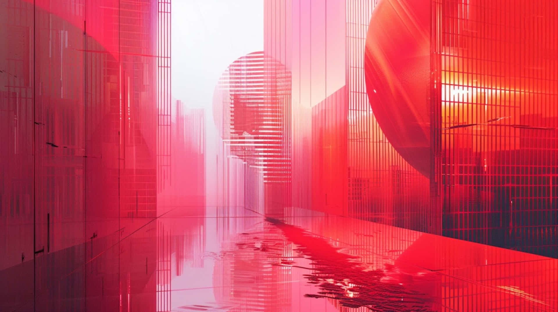 Red Y2 K Futuristic Cityscape Wallpaper