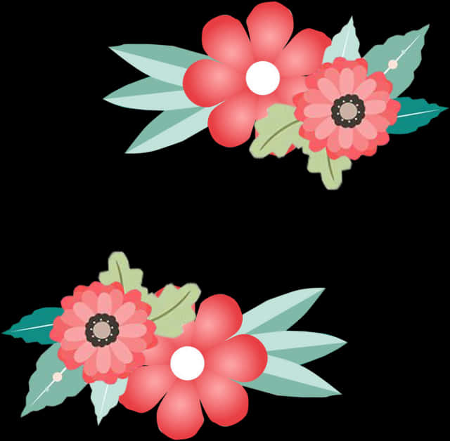 Red_ Floral_ Design_on_ Black_ Background PNG