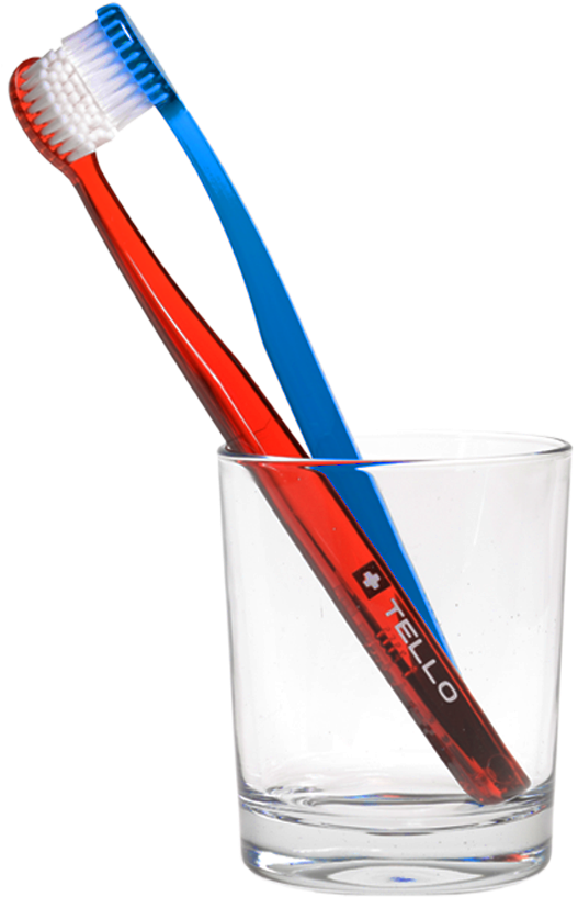 Redand Blue Toothbrushesin Glass PNG