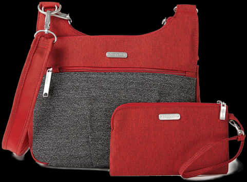 Redand Gray Textured Crossbody Bagwith Matching Wallet PNG
