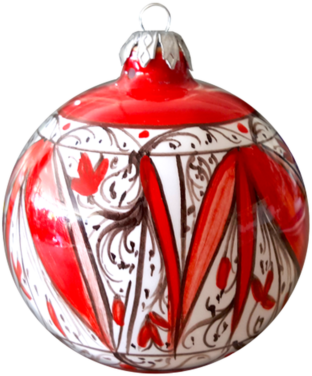 Redand White Christmas Ball Ornament PNG