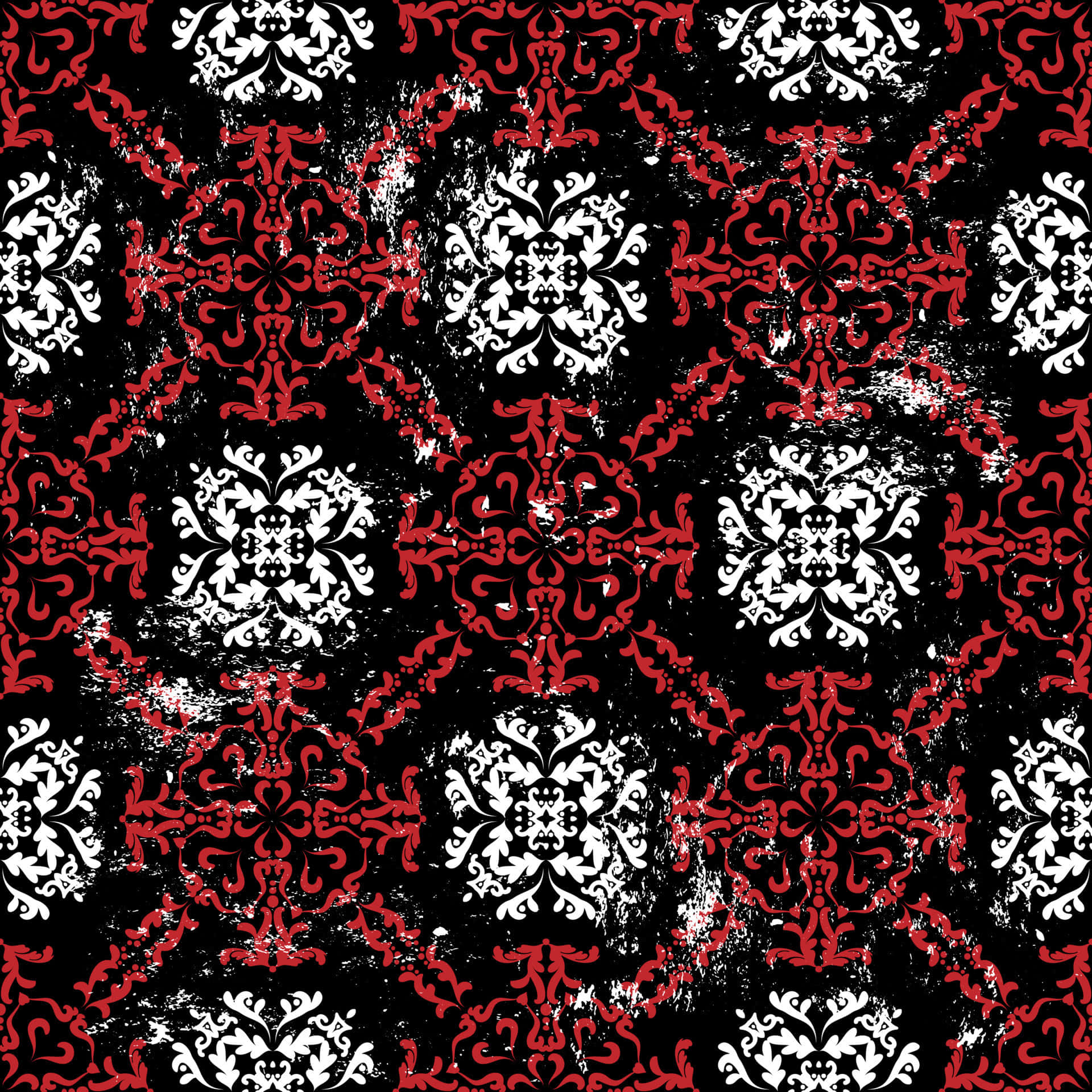 Redand White Damask Patternon Black Background Wallpaper