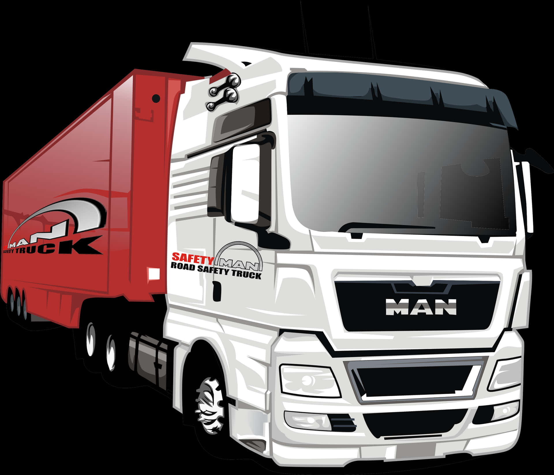 Redand White M A N Safety Truck Illustration PNG
