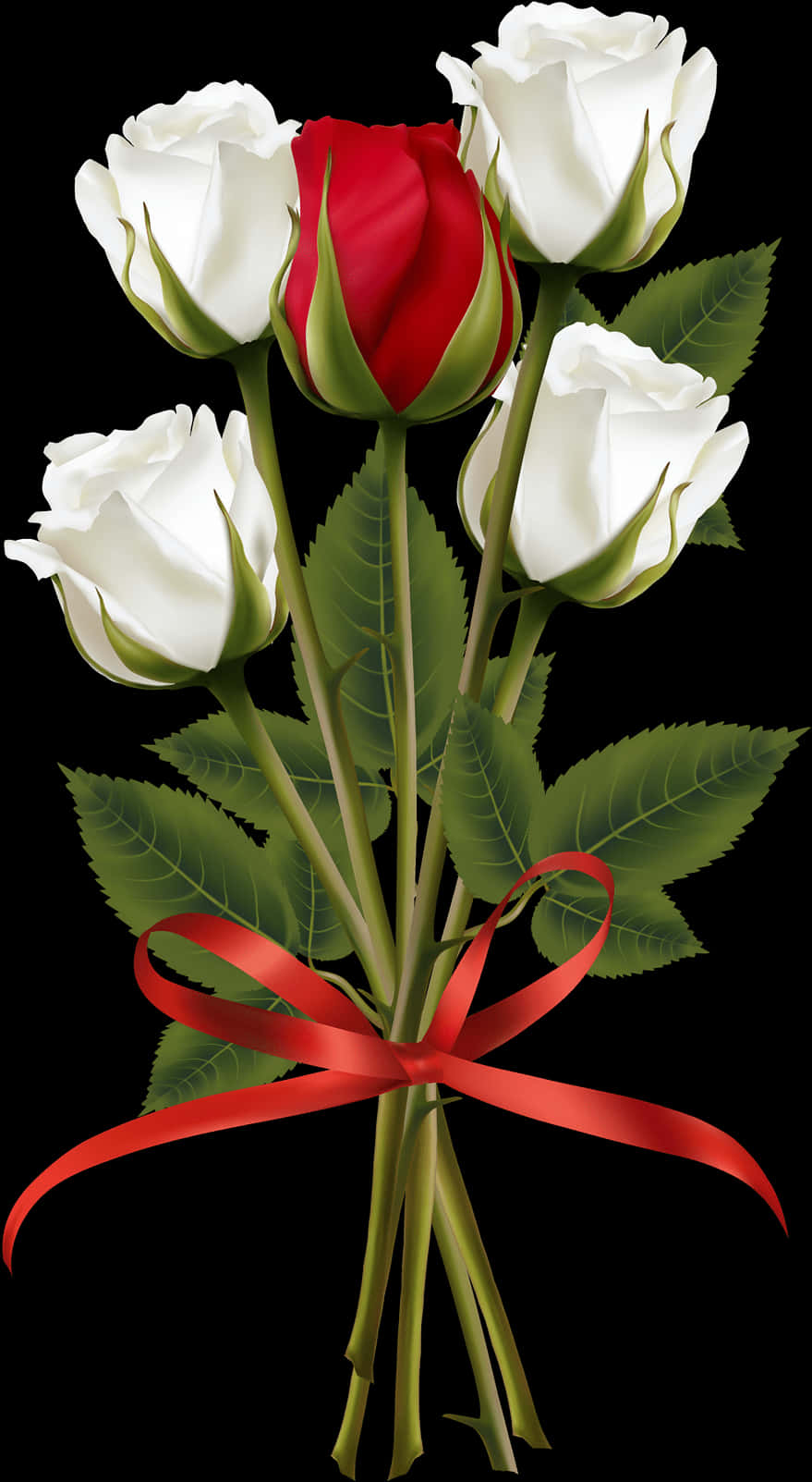 Redand White Roses Bouquet PNG