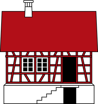 Redand White Tudor Style House Illustration PNG