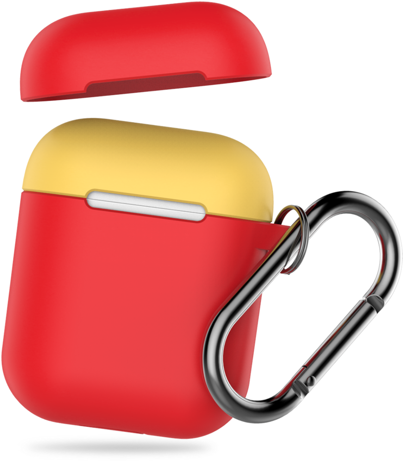 Redand Yellow Air Pods Casewith Carabiner PNG