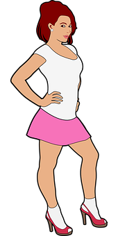 Redhead Anime Girlin Pink Skirt PNG