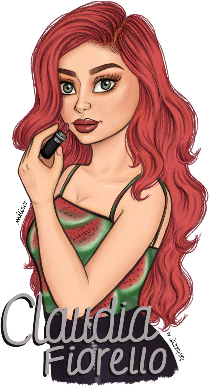 Redhead_ Applying_ Lipstick_ Illustration PNG
