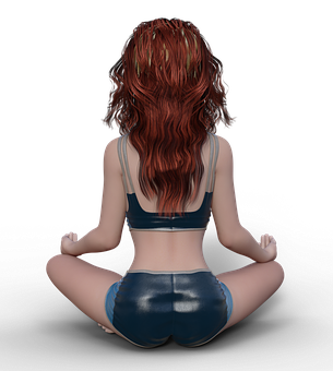 Redhead Girl Meditating In Blue Outfit PNG